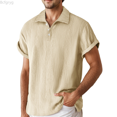 thumbnail image 1 of Bcfgryg Short Sleeve Loose Knit Jacquard Shirt Comfortable Breathable Casual Top For Daily Wear And Outdoor Activities Big and Tall Shirts Beige L, 1 of 5