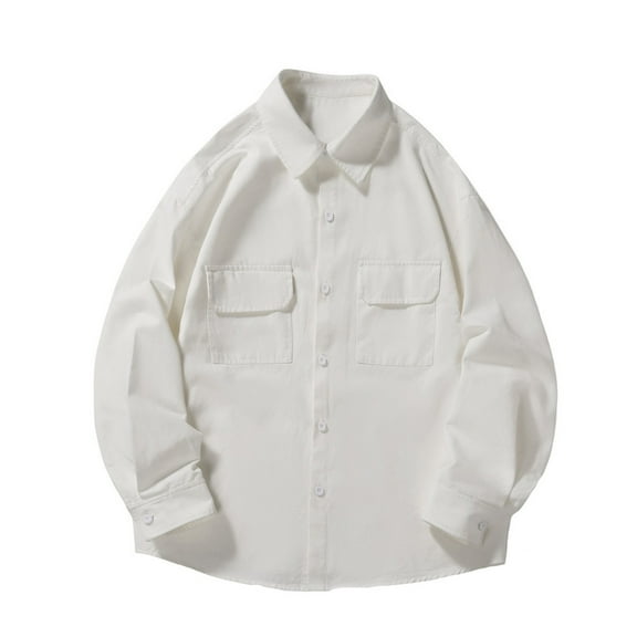 Bcfgryg Spring Men's Casual Loose Two Pocket Long Sleeved Shirt Business Shirts Men