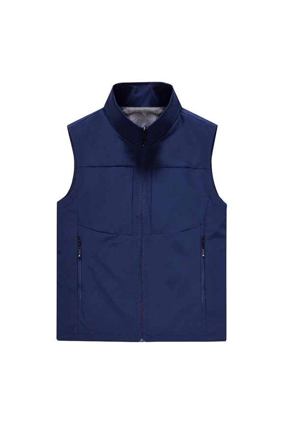 Spring New Casual Breathable Vest Outdoor Photography Fishing Sports Men's Cardigan Stand Collar Lightweight Men's Jacket For Hiking Blue M