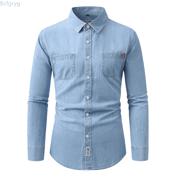 Bcfgryg Style Long Sleeve Denim Shirt Youthful Fashion Casual Cardigan Shirt For Western Shirts Blue L