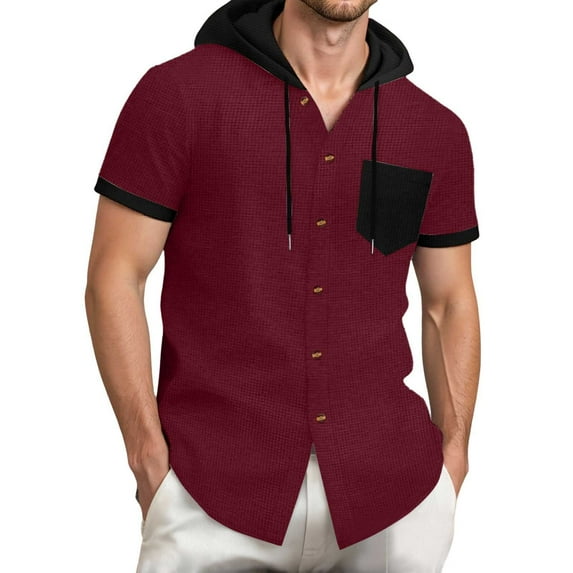 Bcfgryg Stylish Men's Shirts For Casual Wear Hooded Button Up Shirt With Color Block Design Summer For Everyday Comfort And Versatility Men's Casual Shirts