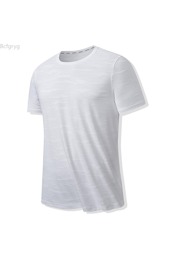 Summer 4d Cloud Color Needle Hole Short Sleeve Polyester Ammonia Camo Print T Shirt Casual Running Sports Breathable Sweatwicking Shirt T Shirts for Men White XL