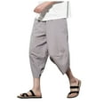 thumbnail image 1 of Bcfgryg Summer Cropped Pants Men's Retro Striped Casual Pants Trend Large Size Baggy Wide Leg Knickers Men’s Casual Pants, 1 of 4