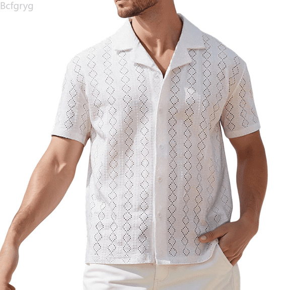 Bcfgryg Summer Man's Beach Refreshing Casual Fashion Short Sleeve Shirt Men Shirts Casual White S