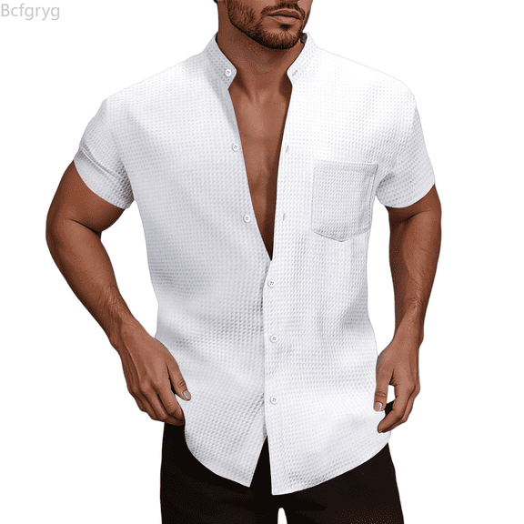 Bcfgryg Summer Man's Beach Refreshing Casual Fashion Short Sleeve Shirt Men Shirts Casual White XL