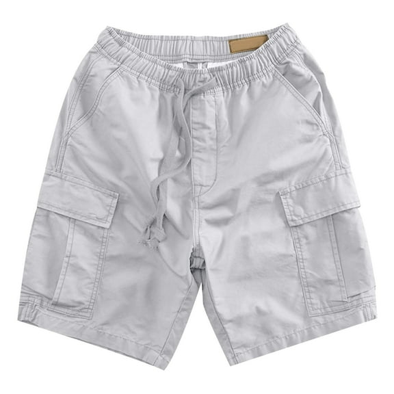 Bcfgryg Summer Men Pocket Elastic Waist Shorts Solid Color Casual Shorts Men’s Cargo Pants