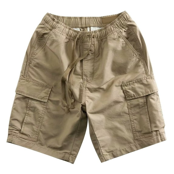 Bcfgryg Summer Men Pocket Elastic Waist Shorts Solid Color Casual Shorts Men’s Cargo Pants