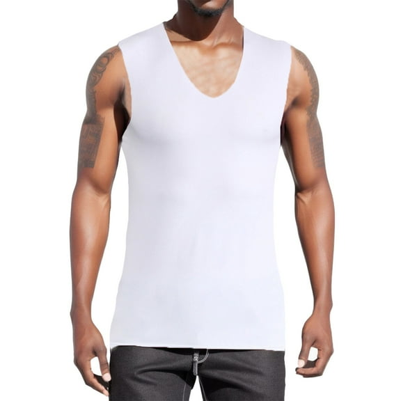 Bcfgryg Summer Men's Top Ice Silk Traceless Color Sleeveless Thin Breathable V Neck Men's Blouse Men’S Casual Shirts White