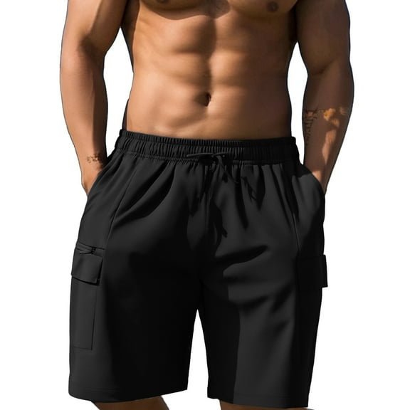 Bcfgryg Summer Men's Zipper Pocket Shorts Lightweight Casual Sports Running Gym Short Pants Cargo Shorts Men Black L