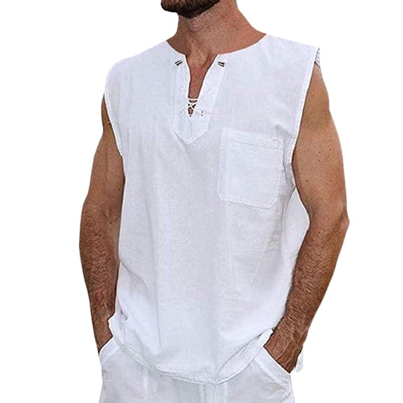 Bcfgryg Summer Mens Corns With Sleeveless Cotton And Linen Vest Shirt Men's Work Vest