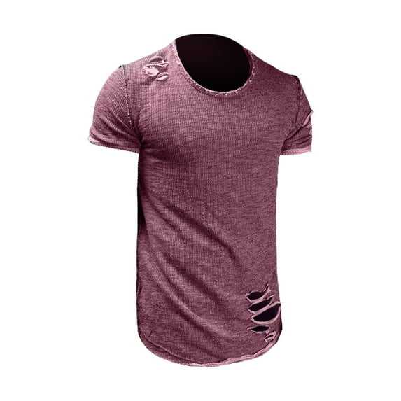 Bcfgryg Summer New Casual Solid Short Sleeve Perforated T Shirt Men Men T-shirts