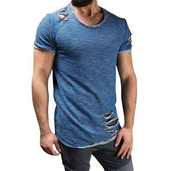 Bcfgryg Summer New Casual Solid Short Sleeve Perforated T Shirt Men Men T-shirts