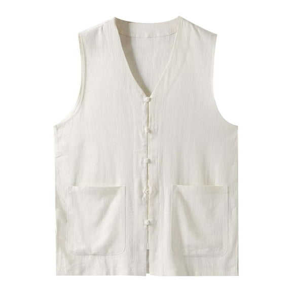 Bcfgryg Summer Thin Men's Vest Cotton Linen Vest V Neck Large Size Linen Jacket Tang Suit Men's Work Vest