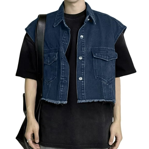 Bcfgryg Unisex Loose Fit Denim Vest Sleeveless Jacket For Casual Style Short Crop Top For Men And Women Men's Lightweight Jacket Blue L