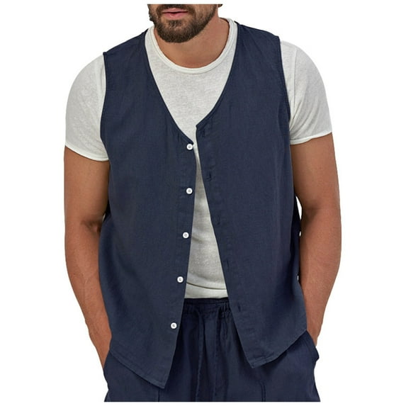 Bcfgryg Vest Men Lapel Sleeveless Slim Fit For Men With Vintage Casual Vests Lightweight Men's Jacket For Hiking Blue M