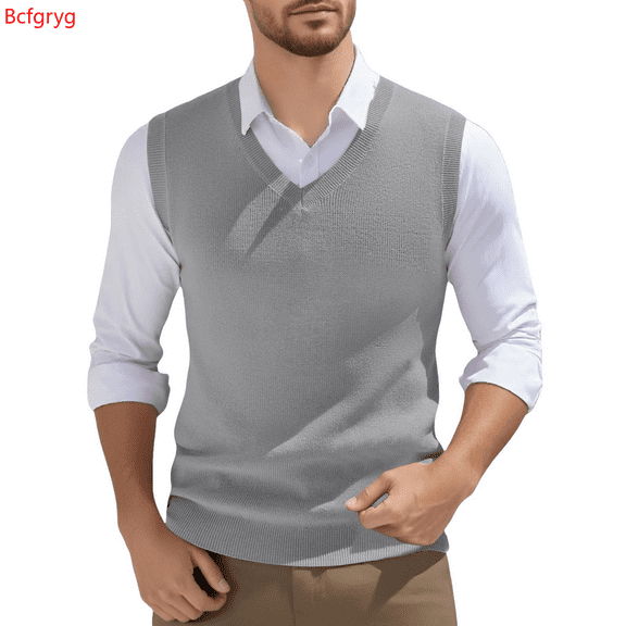 Bcfgryg Vest for Men Wool Blended Vest Sweater Relaxed Fit V Neck Sleeveless Knitted Pullover Men's Sweater Vest