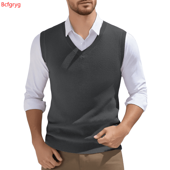 Bcfgryg Vest for Men Wool Blended Vest Sweater Relaxed Fit V Neck Sleeveless Knitted Pullover Men's Sweater Vest