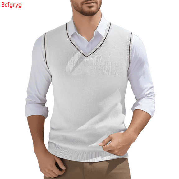 Bcfgryg Vest for Men Wool Blended Vest Sweater Relaxed Fit V Neck Sleeveless Knitted Pullover Men's Sweater Vest