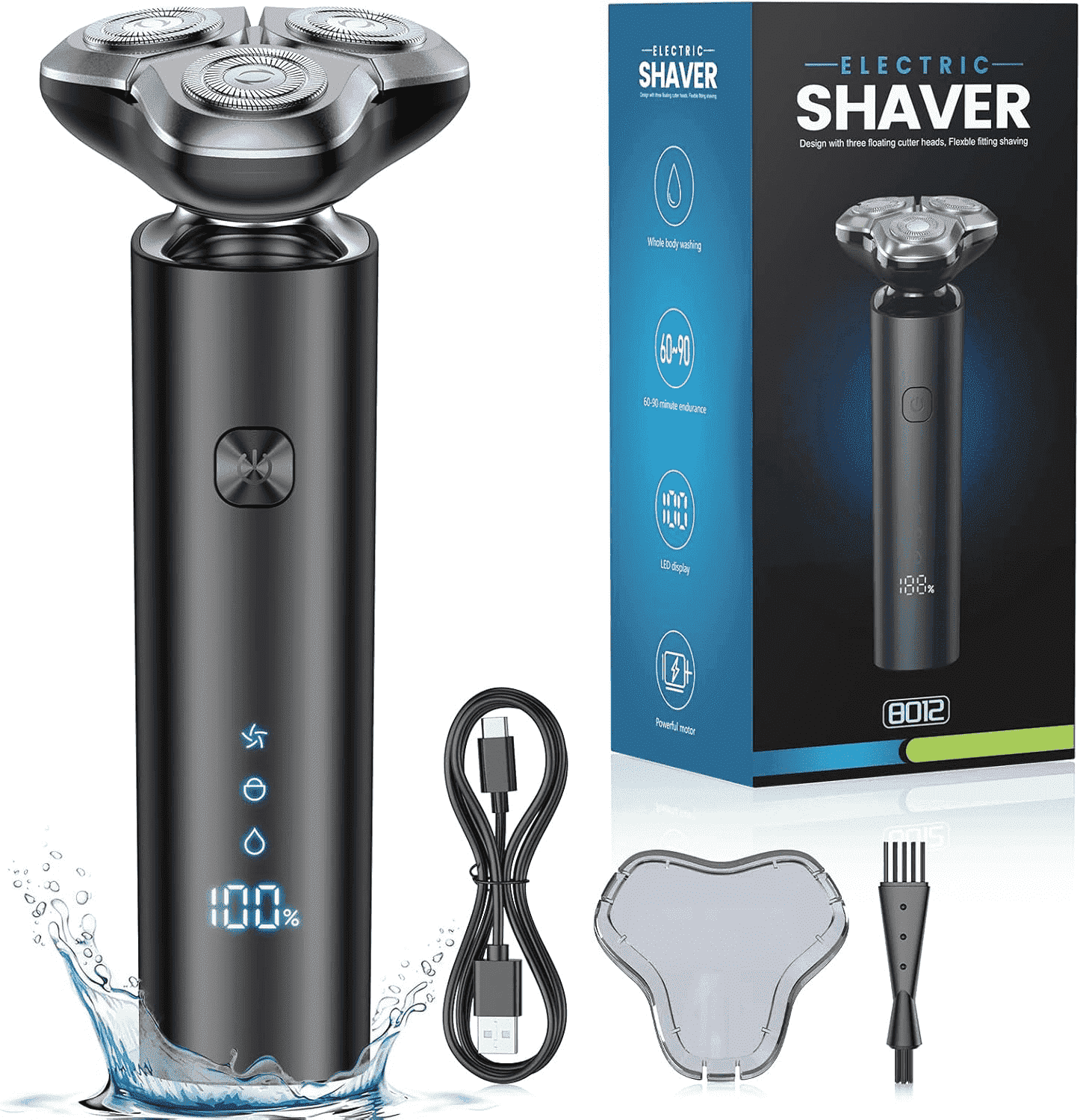 Scootworks Electric Razor for Men, Waterproof Cordless Electric Shaver, Wet Dry Adjustable Speeds Beard Trimmer Grooming Kit with LED Display, Fast Charging