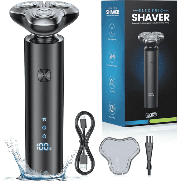Scootworks Electric Razor for Men, Waterproof Cordless Electric Shaver, Wet Dry Adjustable Speeds Beard Trimmer Grooming Kit with LED Display, Fast Charging