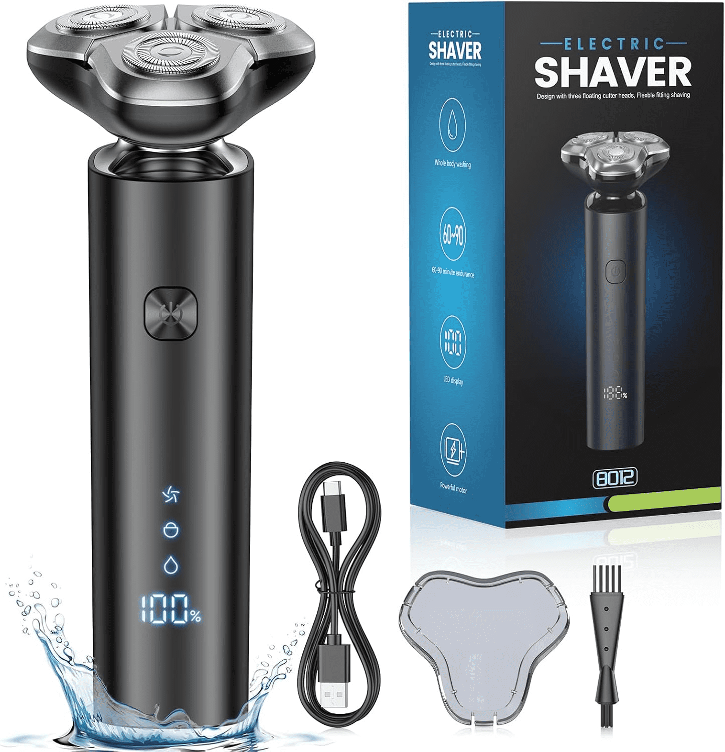 Scootworks Electric Razor for Men, Waterproof Cordless Electric Shaver, Wet Dry Adjustable Speeds Beard Trimmer Grooming Kit with LED Display, Fast Charging