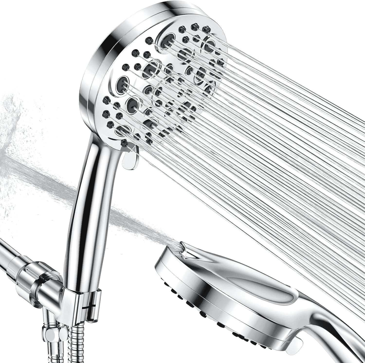 Scootworks Shower Head, 10 Mode Setting Detachable Shower Head with Handheld, High Pressure Shower Head with Hose 59 inch Stainless Steel and Adjustable Bracket, Handheld Shower Head for Bathroom