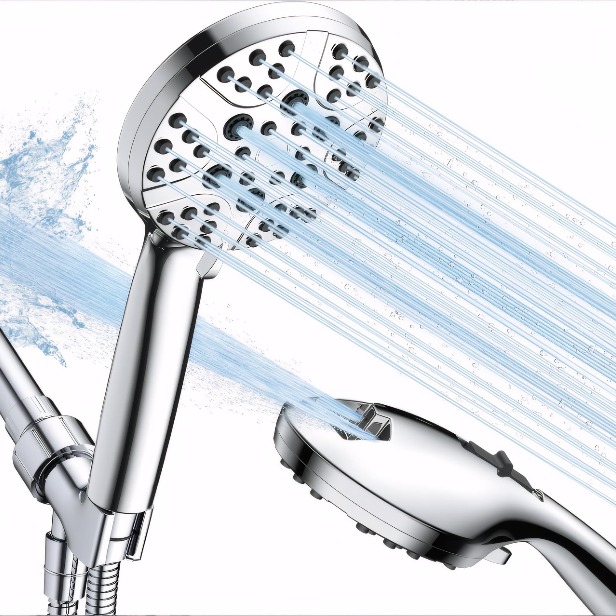 Scootworks Shower Head, 8 Spray Setting Detachable Shower Head with Handheld, HandHeld Shower Head for Bathroom Tub with Hose 59 inch Stainless Steel and Adjustable Holder
