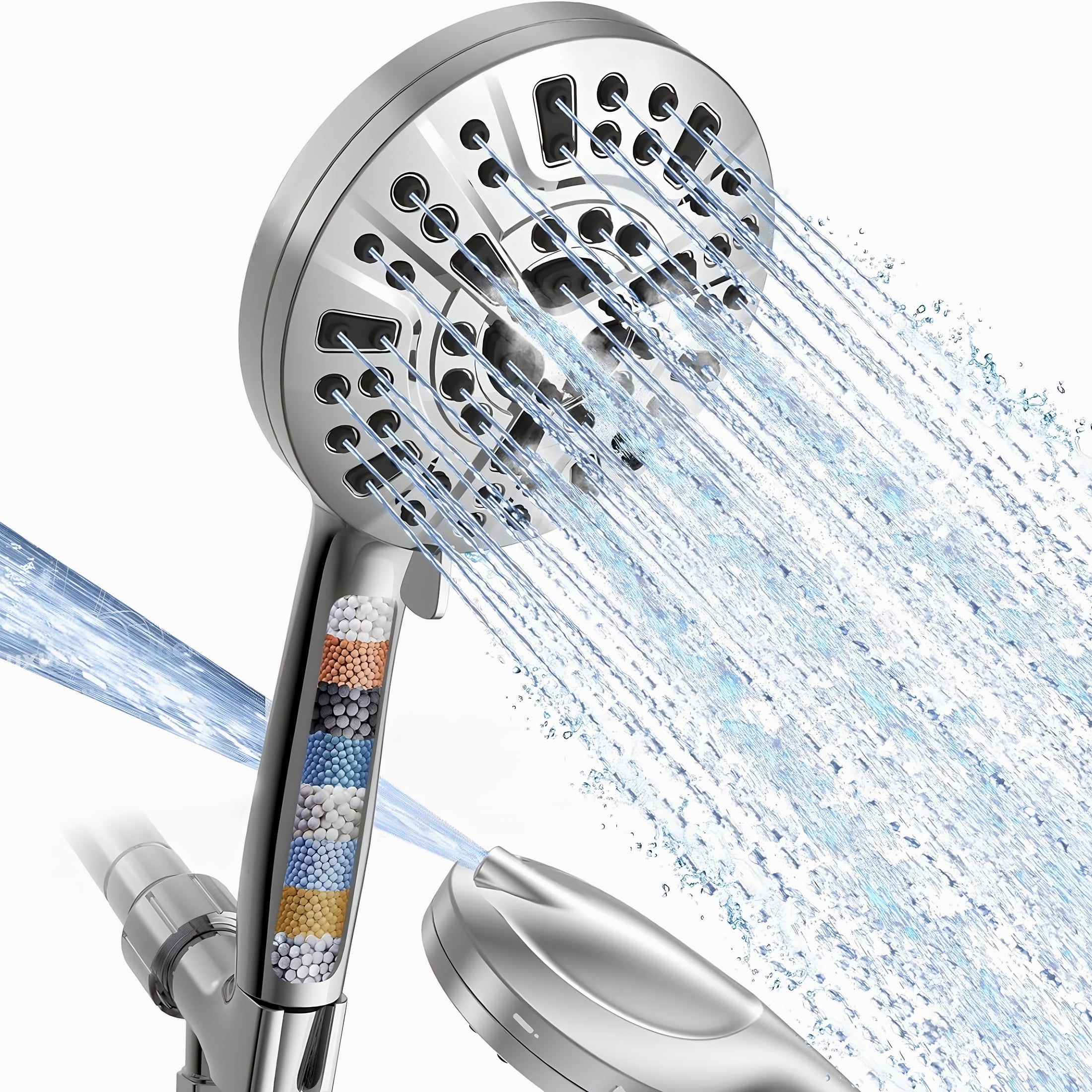 Scootworks Shower Head, Detachable Shower Head with Handheld, 10-Mode Luxury Handheld Shower Head for Bath, High Pressure Shower Heads with Hose 59 inch Stainless Steel and Adjustable Bracket