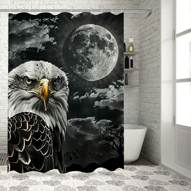 Bciig Bald Eagle Moon Gothic Art Bathroom Decor Set with Hooks