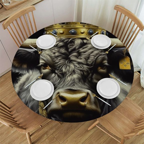Bciig Bull Crown Sots Art Round Table Cover Stain Resistant Washable for Indoor Outdoor Kitchen Dining Wedding Parties Decor 100% Polyester Fiber 31"-35