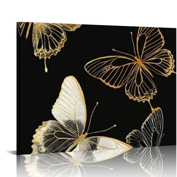 Bciig Butterflies Gold Foiling Art Modern Canvas Prints Living Room Bedroom Office Wall Decor 16x12in