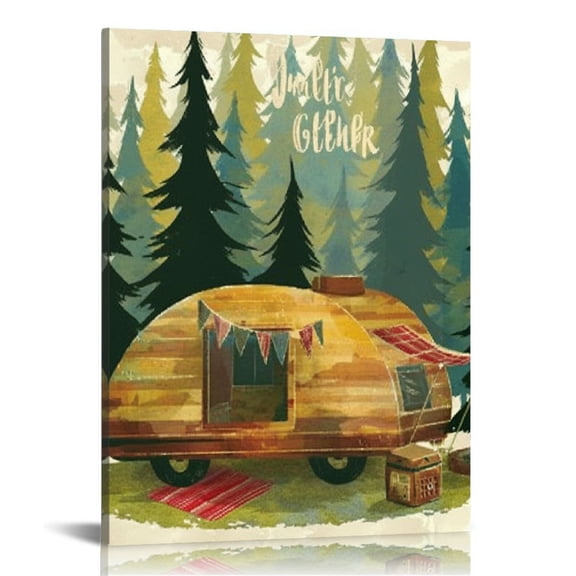 Bciig Camping Tent Trees Fine Art Aesthetic Poster Print Wall Painting for Living Room Bedroom Home Office Wall Decor 16x20 in