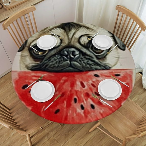 Bciig Cute Pug Dog Round Tablecloth Stain-Resistant Washable Indoor Outdoor Restaurant Wedding Party 100% Polyester Table Cloth Home Decor 54"-58