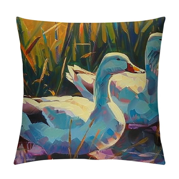 Bciig Ducks Grass Graphic Decorative Throw Pillow Cover Short Plush Home Furnishing 1PC Cushion for Couch Living Room Bed Sofa Pillowcase 12x12in