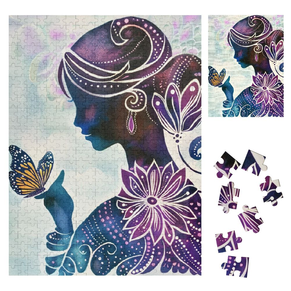 Bciig Flower Butterfly Art Nouveau Wooden Jigsaw Puzzle Vertical Style ...
