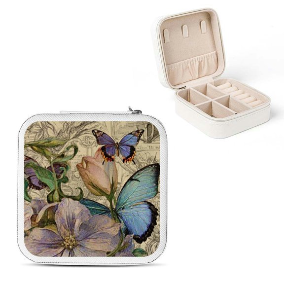 Bciig Flowers Butterflies Jewelry Box Travel Case for Necklace Ring Earring, Compact Portable Storage Organizer Gift White