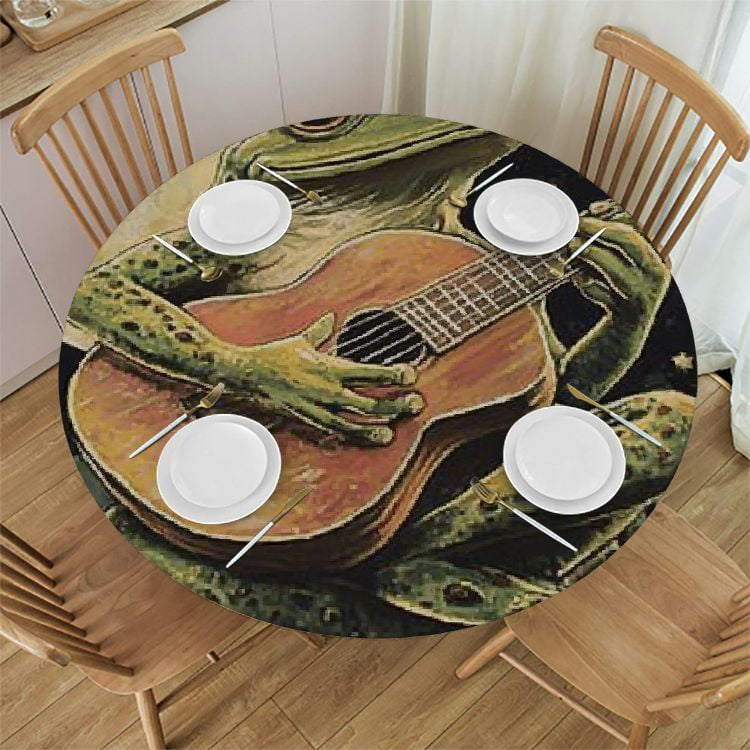 Bciig Frog Guitar Moon Round Table Cover Stain Resistant Washable