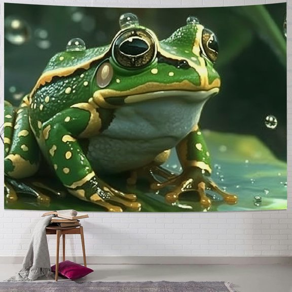 Bciig Frog Leaf Water Droplets Tapestry Wall Hanging Unique Style Graphic Tapestries Home Wall Decor Art for Living Room Bedroom Apartment Farmhouse Dorm 40x30inch