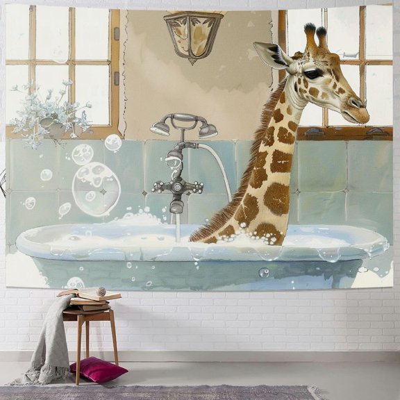 Bciig Giraffe Bathtub Bubbles Tapestry Wall Hanging Unique Style Graphic Tapestries Home Wall Decor Art for Living Room Bedroom Apartment Farmhouse Dorm Decoration 50x40inch