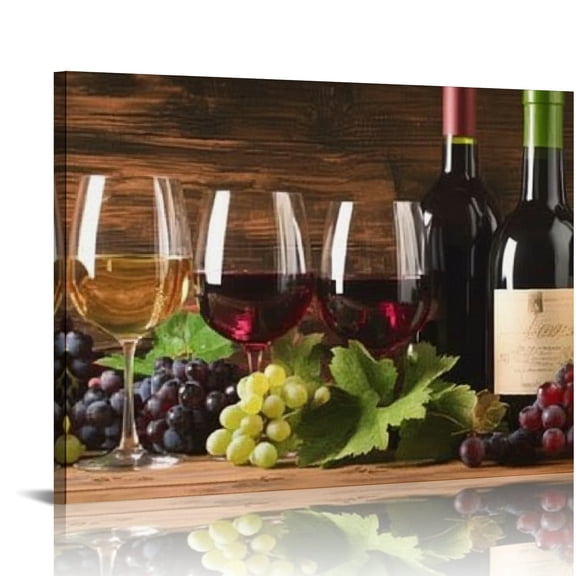 Bciig Grapes Wine Bottles Glasses Canvas Art Print Home Wall Decor Set 20x16in