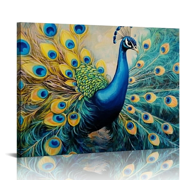 Bciig Peacock Feathers Wall Decor Fashion Canvas Art Print for Living Room Bedroom Home Office Wall Decor 16x12in