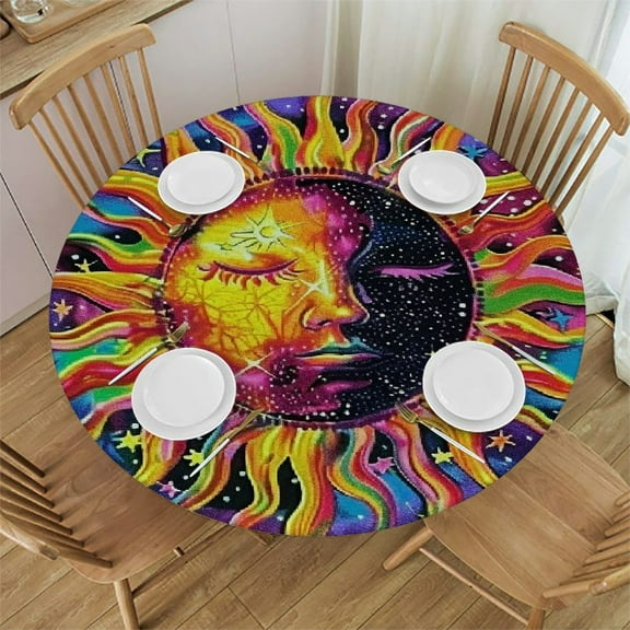 Bciig Psychedelic Art Round Table Cover Stain Resistant Washable Indoor Outdoor Tablecloth Kitchen Dining Wedding Parties Cloth 100% Polyester Fiber 31"-35