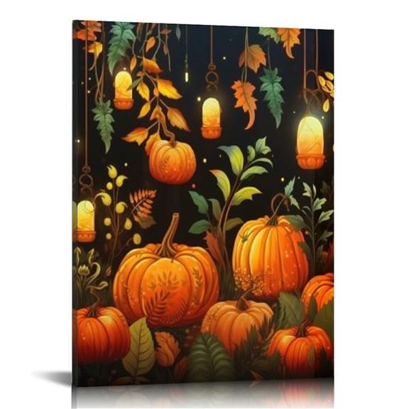 Bciig Pumpkins Leaves Lights Fine Art Aesthetic Poster & Print Wall Painting for Home Office Decor Canvas Halloween Living Room Bedroom Wall Art Decor 16x20 in