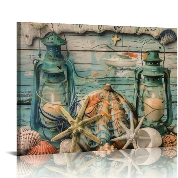 Bciig Sea Shells Lantern Wall Decor Art Print for Living Room Bedroom Home Office, Waterproof and Tear Resistant Quality Material, Aesthetic Decoration, Ideal Gift, Easy to Frame 16x12in