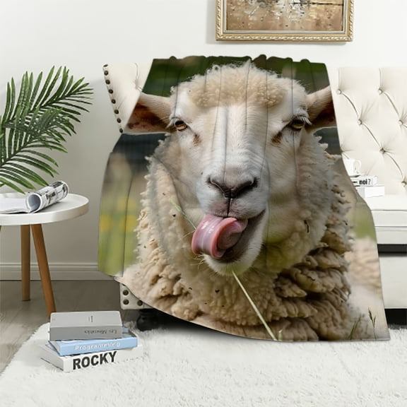 Bciig Sheep Grass Playful Warm Lightweight Blanket Soft Fleece Blankets Throw Blanket All Seasons Gifts for Sofa Decor Cow 50x60in