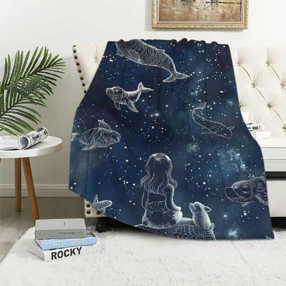 Bciig Stars Animals Space Art Warm Lightweight Blanket Soft Fleece Throw All Seasons Sofa Decor Cow Gifts Excellent Hand Feel 50x60in