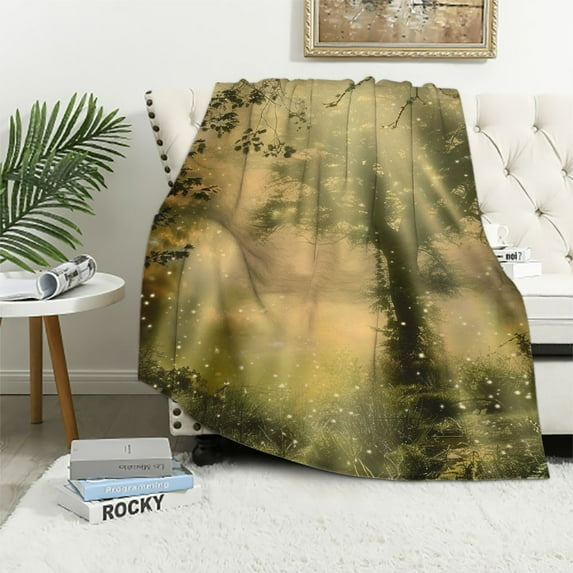 Bciig Sunbeam Tree Magical Realism Warm Lightweight Blanket Soft Fleece Throw Blanket Living Room Sofa Decor Cow Gifts for All Seasons 3 Sizes 40x50in