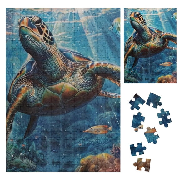 Bciig Turtle Fish Ocean Wooden Jigsaw Puzzle Vertical Impossible Puzzles Family Friends Gift 300PCS
