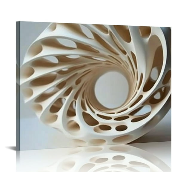 Bciig White Object Spiral Design Print on Canvas Wall Art Decor for Living Room Bedroom Home Office - Quality Handmade Artwork 16x12in