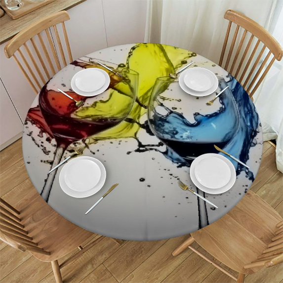 Bciig Wine Glasses Splash Round Table Cover Stain Resistant Washable Indoor Outdoor Tablecloth Kitchen Dining Wedding Parties 100% Polyester Full Width Single-Sided Printing Waterproof 38"-42